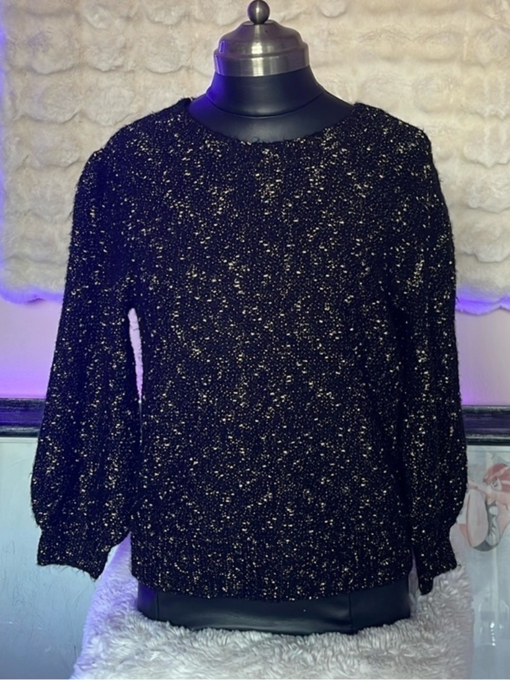 Sparkle Black Knit Crewneck Sweater - Women